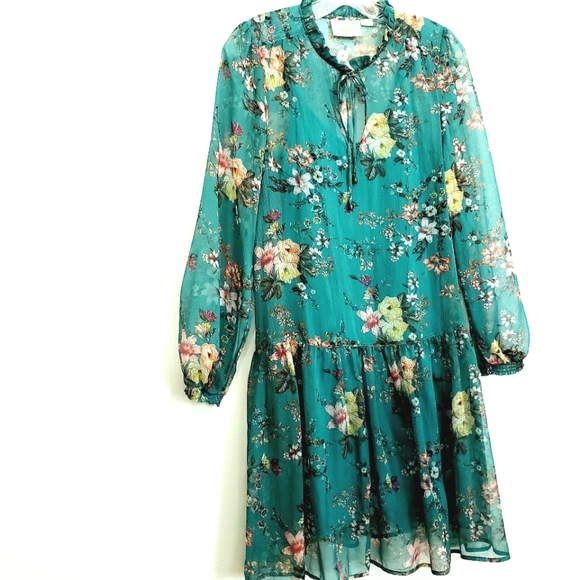 Nwot Maeve by Anthropologie Teal Floral Emmy Longsleeve Dress - Picture 16 of 16